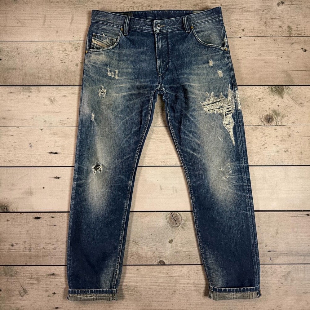 Diesel Krayver 0818I Distressed Slim Carrot Jeans Mens 33x31 Made in Italy Blue